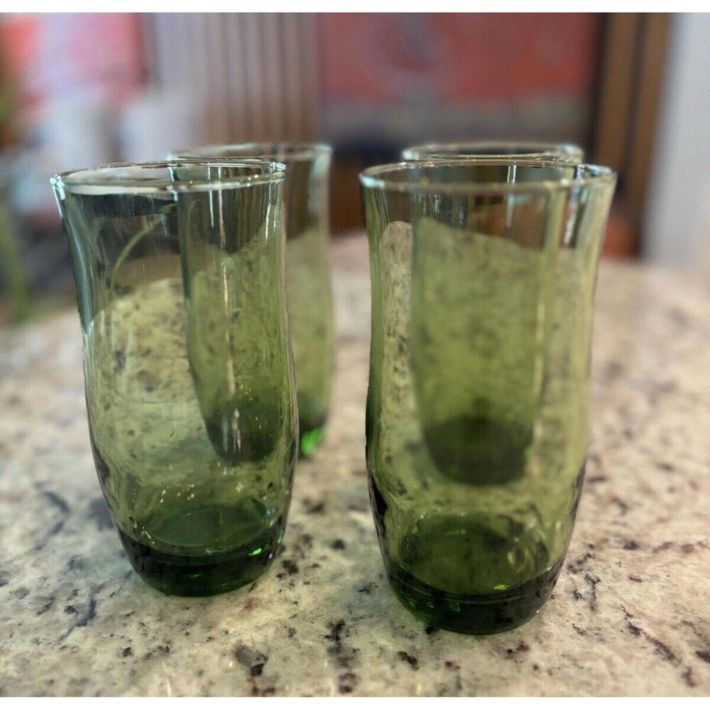 Vintage Libbey Avocado Green 10oz Glasses Tumblers 51/4" Tall Set of 4